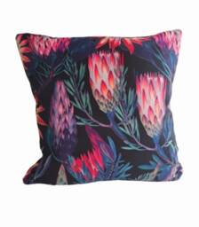 Protea Flower Print Velvet Cushion - Pink & Black - thumbnail 2