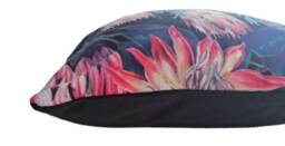 Protea Flower Print Velvet Cushion - Pink & Black - thumbnail 3