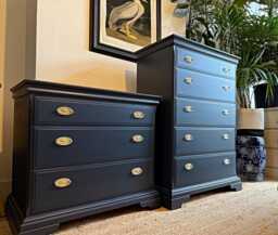 Newly Refurbished Pair Of Stag Chest Drawers Large Blue Bedroom Furniture - thumbnail 1