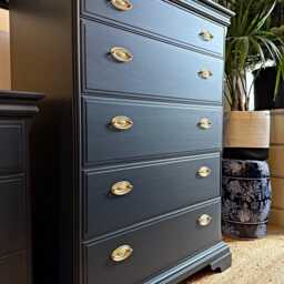 Newly Refurbished Pair Of Stag Chest Drawers Large Blue Bedroom Furniture - thumbnail 2