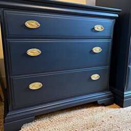 Newly Refurbished Pair Of Stag Chest Drawers Large Blue Bedroom Furniture - thumbnail 3