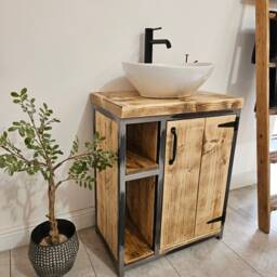 Handmade Rustic Industrial Bathroom Vanity Unit Without Basin & Tap/ Shelves On Right Hand Side - thumbnail 3