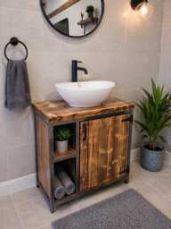 Handmade Rustic Industrial Bathroom Vanity Unit Without Basin & Tap/ Shelves On Right Hand Side - thumbnail 1