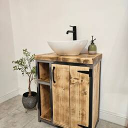 Handmade Rustic Industrial Bathroom Vanity Unit Without Basin & Tap/ Shelves On Right Hand Side - thumbnail 2