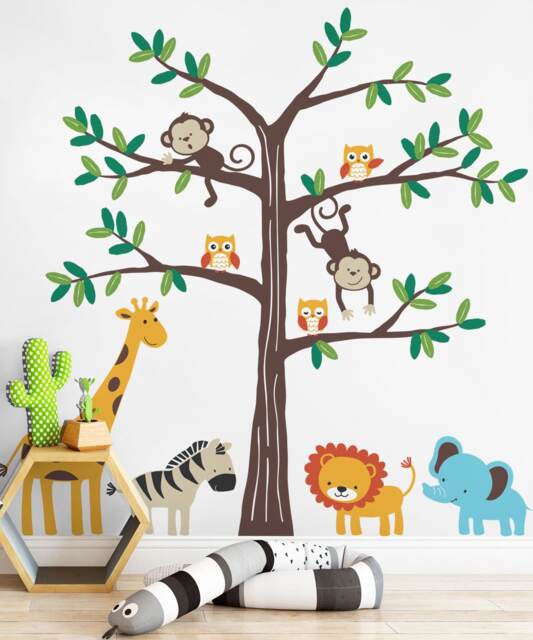 Safari Tree Wall Decal, Cute Animals, Nursery Decor - image 1