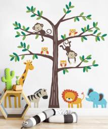 Safari Tree Wall Decal, Cute Animals, Nursery Decor