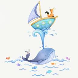 Fabric Wall Decal, Fox & Whale Boat, Toddler Watercolour Room Decor, Animal Stickers, Nursery Art - thumbnail 2