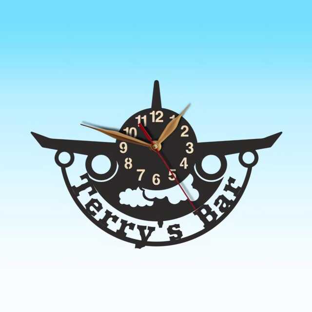 Wall Clock Airplane Big Wooden 16-22Inch Wingspan, Custom Name, Non-Ticking Large, Plane Boys Room Decor Gift, Pilot Art #201 - image 1
