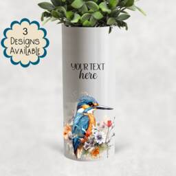 Watercolour Kingfisher Ceramic Vase/ Flower Pot With Custom Text - The Perfect Gift For Lovers - thumbnail 2