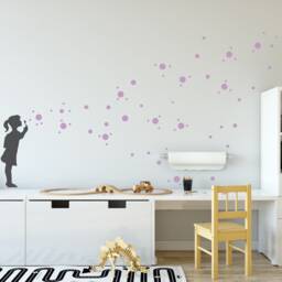 Wall Decal Soap Bubble Girl With 130 Dot Stickers, Kids Room Decals & Nursery Decor, 1 - Or 2-Coloured in 35 Colours, Banksy Style - thumbnail 3