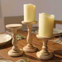 Farmhouse Rustic Wooden Centerpiece Candle Decor Wedding Reception Wood Pillar Candlestick Holders Holder Home Mantel Ideas - thumbnail 1