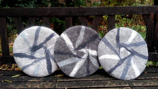 Handfelted Seat Cushion Abstract, Gray - image 1