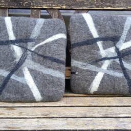 Handfelted Seat Cushion Abstract, Gray - thumbnail 2