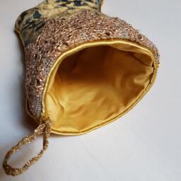 Luxury Christmas Stocking Sky Blue & Gold Silk Jacquard Rubelli Fabric Les Indes Galantes Pattern - Made in Italy - thumbnail 3