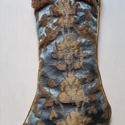 Luxury Christmas Stocking Sky Blue & Gold Silk Jacquard Rubelli Fabric Les Indes Galantes Pattern - Made in Italy - thumbnail 2