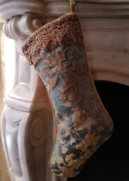 Luxury Christmas Stocking Sky Blue & Gold Silk Jacquard Rubelli Fabric Les Indes Galantes Pattern - Made in Italy