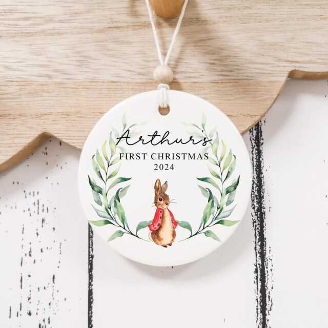 Personalised Baby's 1st Christmas Ornament - New Baby Gift First Decoration Bunny Rabbit - image 1