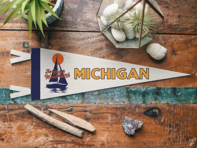 Michigan State Felt Pennant - Great Lakes State Pride Banner Wall Art, Vintage Style Water Wonderland Camp Flag, Home Decor, Usa-Made Gift - image 1