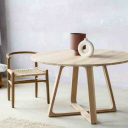 Round Extendable Table For Kitchen Dining Room Oak Round Top Extendable Raw Oak Wood Effect Slice Round - thumbnail 2