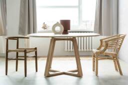 Round Extendable Table For Kitchen Dining Room Oak Round Top Extendable Raw Oak Wood Effect Slice Round - thumbnail 1