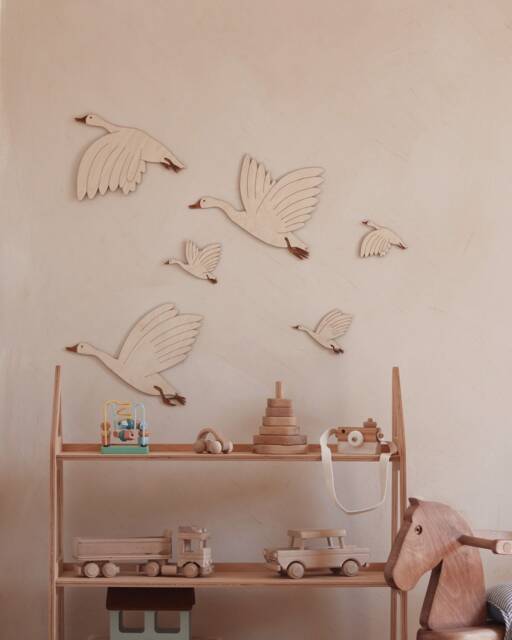 Wooden Flying Geese Wall Decor Boho Nursery Art Baby Room Gift Handmade Natural Wood Bird Hanging - image 1