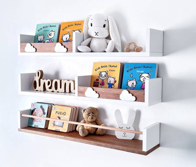 White Floating Shelves Nursery, Scandinavian Kids Bookshelf, Set Of 3 - image 1