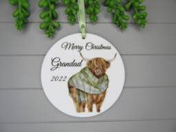 Personalised Christmas Bauble Keepsake, Highland Cow, Gift For Him. 2024 Ornament For Grandad, Dad, Uncle, Brother - thumbnail 1