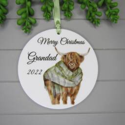 Personalised Christmas Bauble Keepsake, Highland Cow, Gift For Him. 2024 Ornament For Grandad, Dad, Uncle, Brother - thumbnail 3