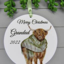 Personalised Christmas Bauble Keepsake, Highland Cow, Gift For Him. 2024 Ornament For Grandad, Dad, Uncle, Brother - thumbnail 2