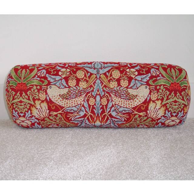"William Morris Bolster Cover Strawberry Thief Tapestry Red Birds Cylinder Cushion Case Neckroll 16""x6" - image 1
