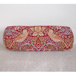 "William Morris Bolster Cover Strawberry Thief Tapestry Red Birds Cylinder Cushion Case Neckroll 16""x6" - thumbnail 2