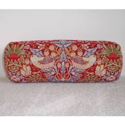 "William Morris Bolster Cover Strawberry Thief Tapestry Red Birds Cylinder Cushion Case Neckroll 16""x6"