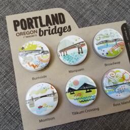 Portland Bridges Ii Magnets Or Buttons - Set Of Six, Original Illustrations - thumbnail 2