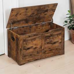 storage Chest Bench Rustic Blanket Box With Hidden & Safety Hinges