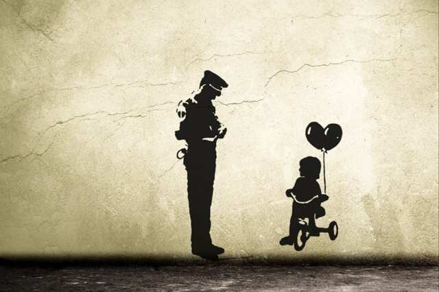 Wall Decal Banksy Balloon Girl & Tricycle Cop, Police Guard & Banksy Girl Decal, Street Art Wall Sticker, Graffiti, Urban Interior Design - image 1