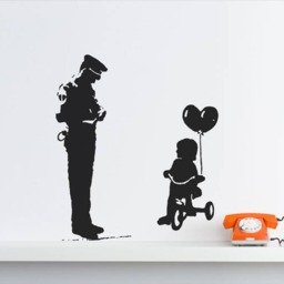 Wall Decal Banksy Balloon Girl & Tricycle Cop, Police Guard & Banksy Girl Decal, Street Art Wall Sticker, Graffiti, Urban Interior Design - thumbnail 2