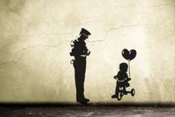 Wall Decal Banksy Balloon Girl & Tricycle Cop, Police Guard & Banksy Girl Decal, Street Art Wall Sticker, Graffiti, Urban Interior Design - thumbnail 1