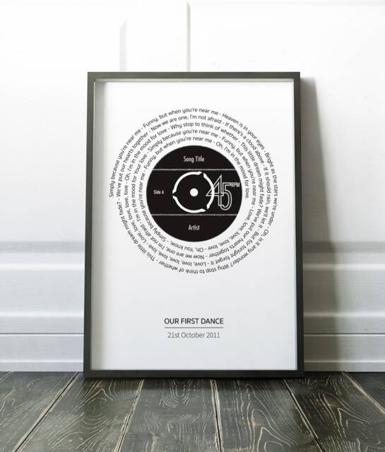 Song Lyrics Vinyl Record Print, Favourite Lyric Wall Art, Custom Wedding Personalised Anniversary Gift, Print Or Canvas - image 1
