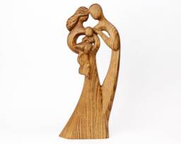 Parents With Child Figurine, Couple Newborn Statue, Gifts For New Parents, Wood Family Sculpture, Mom, Dad & Baby