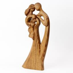 Parents With Child Figurine, Couple Newborn Statue, Gifts For New Parents, Wood Family Sculpture, Mom, Dad & Baby - thumbnail 2