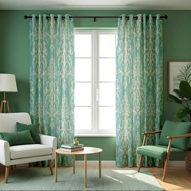 Teal Damask Curtains, Classic Floral Pattern Drapes, Custom Size Window Panels For Traditional Or Modern Home Decor - image 1