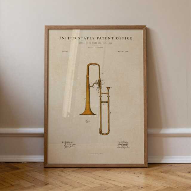 Trombone Patent Art Print Vintage Music Studio Decor - image 1