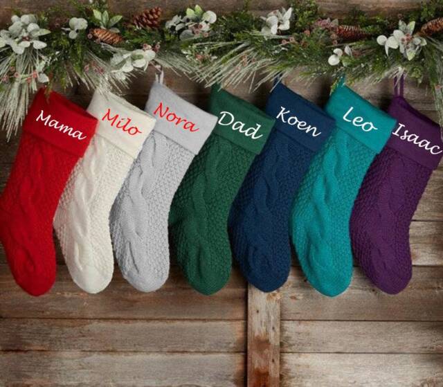 7 Colors Personalized Large Knitting Monogrammed Christmas Stockings Holidays Decora Traditional Collection Bag Ornament - image 1