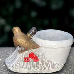 Stone Planter Pot With Birds Statue Concrete Plant Figure Outdoor Flower Ornament Handmade Garden Decoration Easter Gift - thumbnail 2