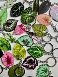Keychain Leaf Shape - Green Pink Monstera Garden Accessories Houseplants Decoration Colourful Outstanding Special Whiteboard Fridge