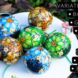 Hand-Painted Petrykivka Christmas Ball Ornament Emerald Green Floral Bauble - thumbnail 2