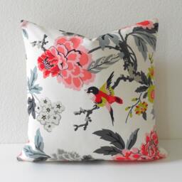 Both Sides, Multicolor Pink, Gray, Lime & White Bird Floral Decorative Pillow Cover - thumbnail 2