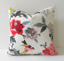 Both Sides, Multicolor Pink, Gray, Lime & White Bird Floral Decorative Pillow Cover - thumbnail 1