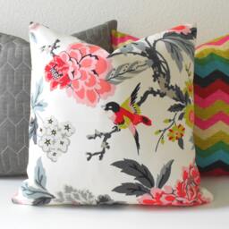 Both Sides, Multicolor Pink, Gray, Lime & White Bird Floral Decorative Pillow Cover - thumbnail 4