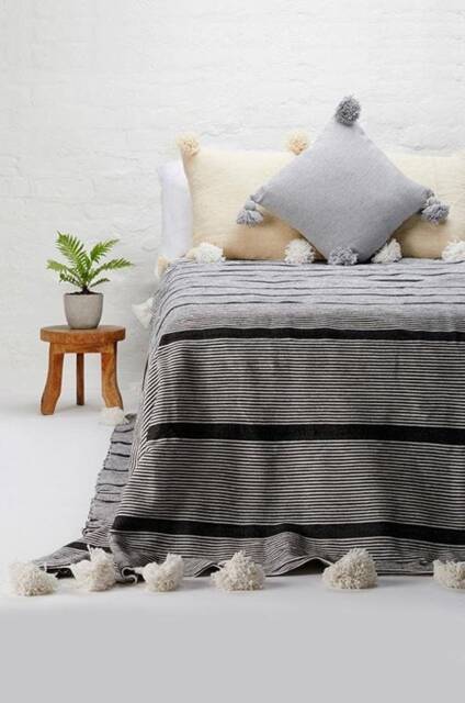 Boho Handmade Blanket - Pom Tassel Throw Moroccan Organic Blanket Bedroom Cozy Gift - image 1